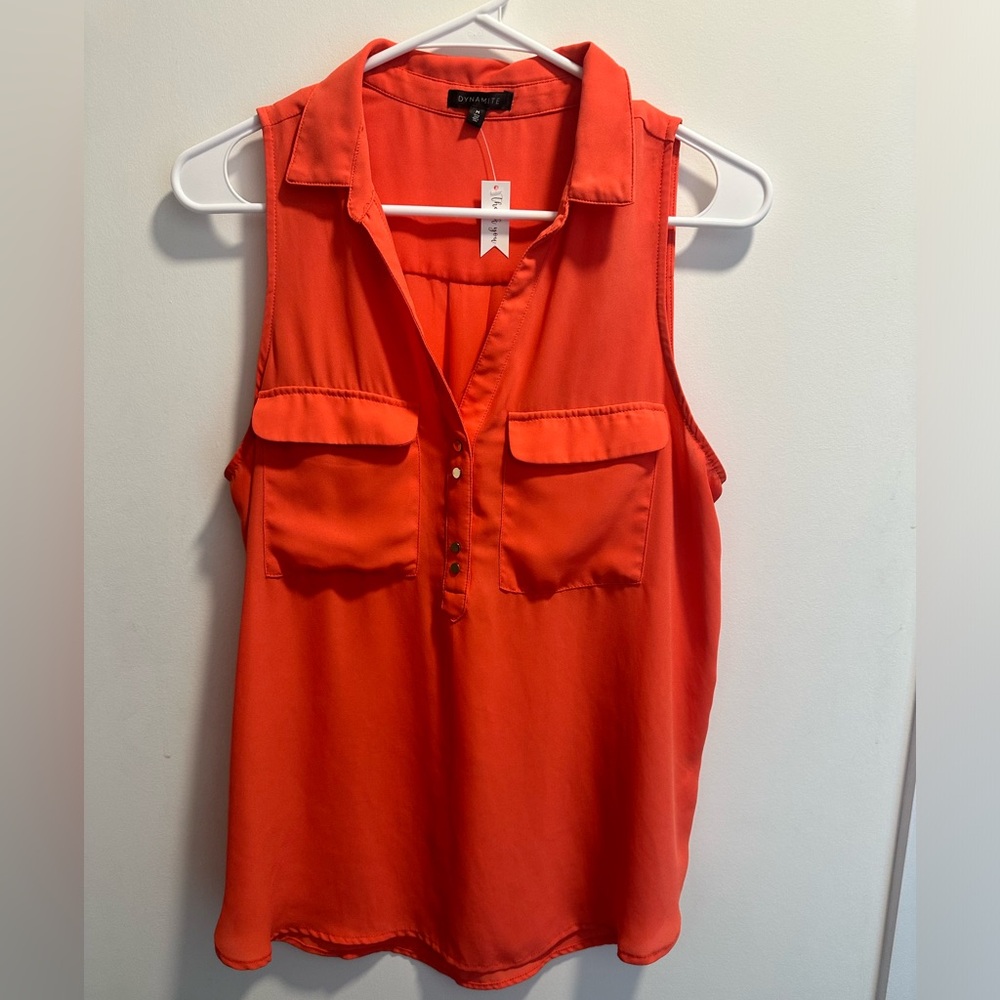Dynamite Orange Blouse with Gold Button Details - Picture 2 of 3